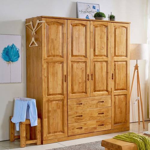 全实木衣柜柏木大衣橱组装整体原木现代简约木质中式卧室家具定制
